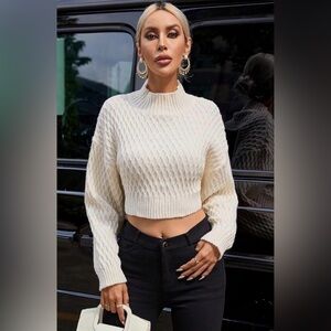 Elegant Cream Cable Knit Crop Sweater